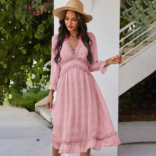 V-Neck Simple Printed Dress