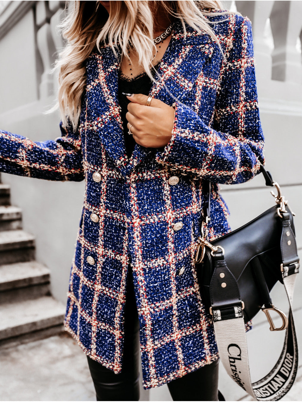 Long-Sleeved Blazer Collar Double-Breasted Woolen Coat