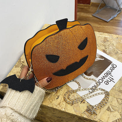 Funny Pumpkin Bat PU Crossbody Bag with Unique Cartoon Design