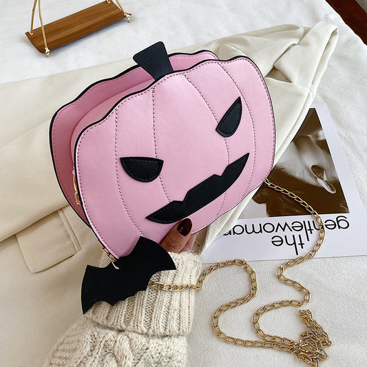 Funny Pumpkin Bat PU Crossbody Bag with Unique Cartoon Design