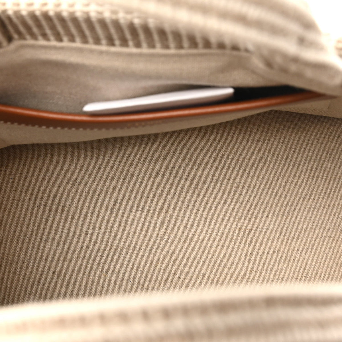 Canvas Calfskin Striped Triomphe Small Cabas Beige