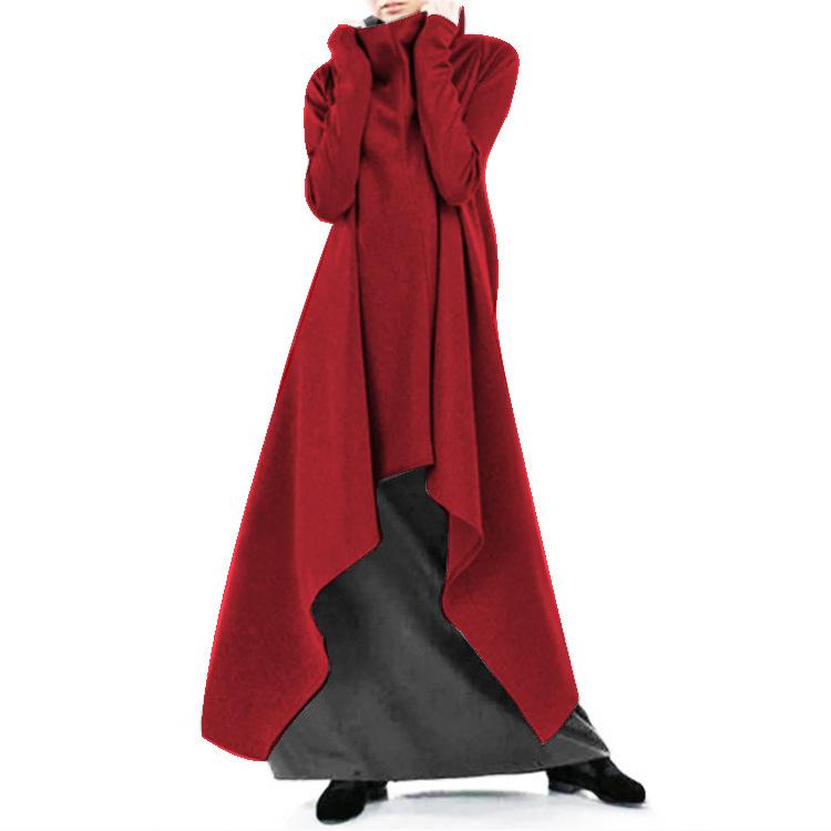 Loose Irregular Solid Color Robe Sweatshirt Turtleneck Sweater Woman