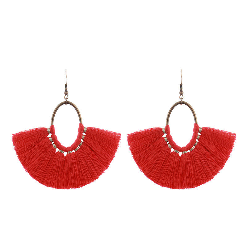 Red Geometric Tassel Earrings Bohemian Style