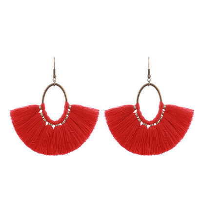 Red Geometric Tassel Earrings Bohemian Style