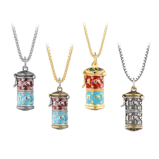 S925 Silver Six Word Truth Enamel Color Necklace Bottle Gawu Box Pendant