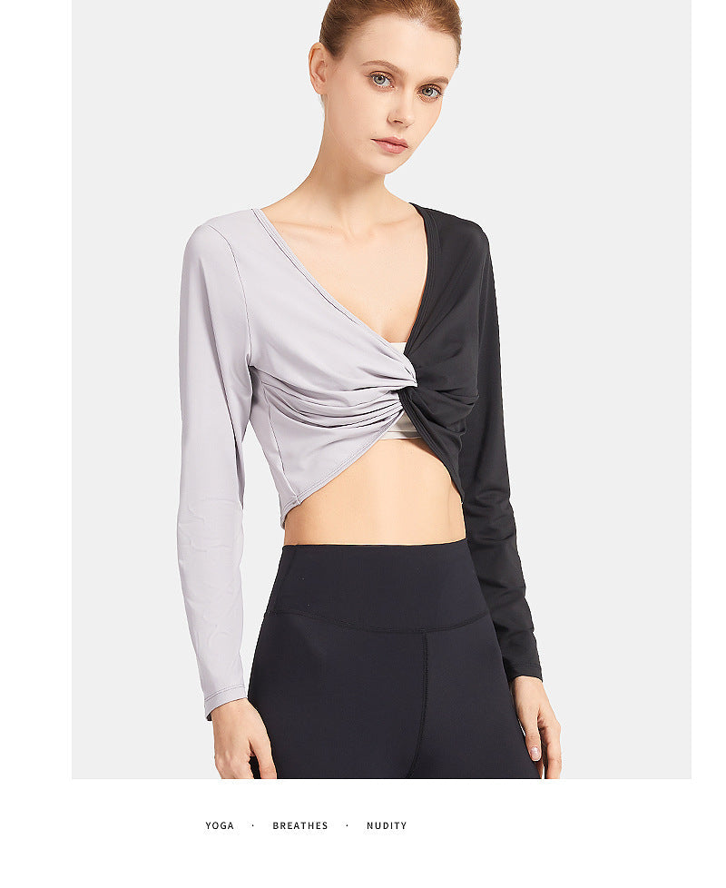 Double-Sided Wear Fitness Suit Long-Sleeved Women'S Yoga Suit Twist Breathable Body-Worn Body Movement Outdoor Exercise Running Top