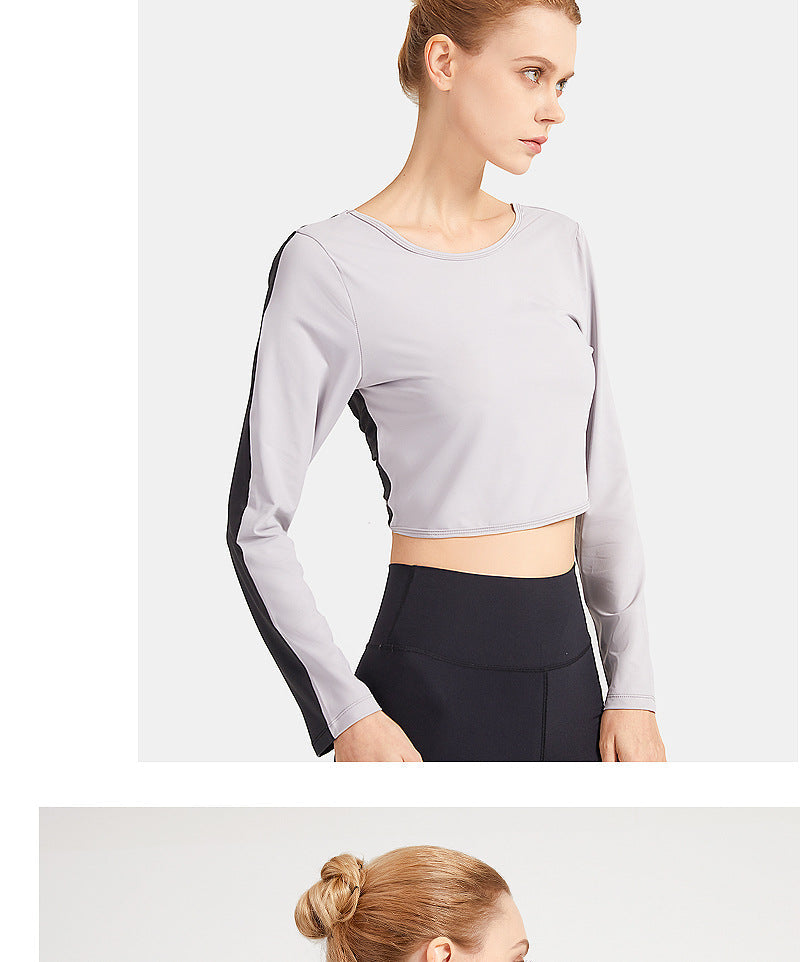 Double-Sided Wear Fitness Suit Long-Sleeved Women'S Yoga Suit Twist Breathable Body-Worn Body Movement Outdoor Exercise Running Top