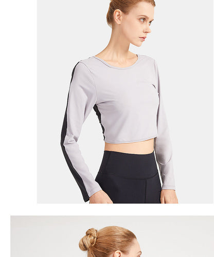 Double-Sided Wear Fitness Suit Long-Sleeved Women'S Yoga Suit Twist Breathable Body-Worn Body Movement Outdoor Exercise Running Top
