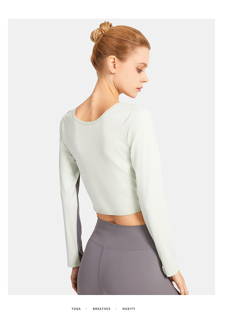 Double-Sided Wear Fitness Suit Long-Sleeved Women'S Yoga Suit Twist Breathable Body-Worn Body Movement Outdoor Exercise Running Top