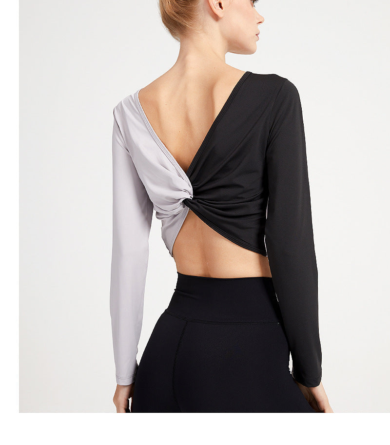 Double-Sided Wear Fitness Suit Long-Sleeved Women'S Yoga Suit Twist Breathable Body-Worn Body Movement Outdoor Exercise Running Top