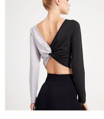 Double-Sided Wear Fitness Suit Long-Sleeved Women'S Yoga Suit Twist Breathable Body-Worn Body Movement Outdoor Exercise Running Top