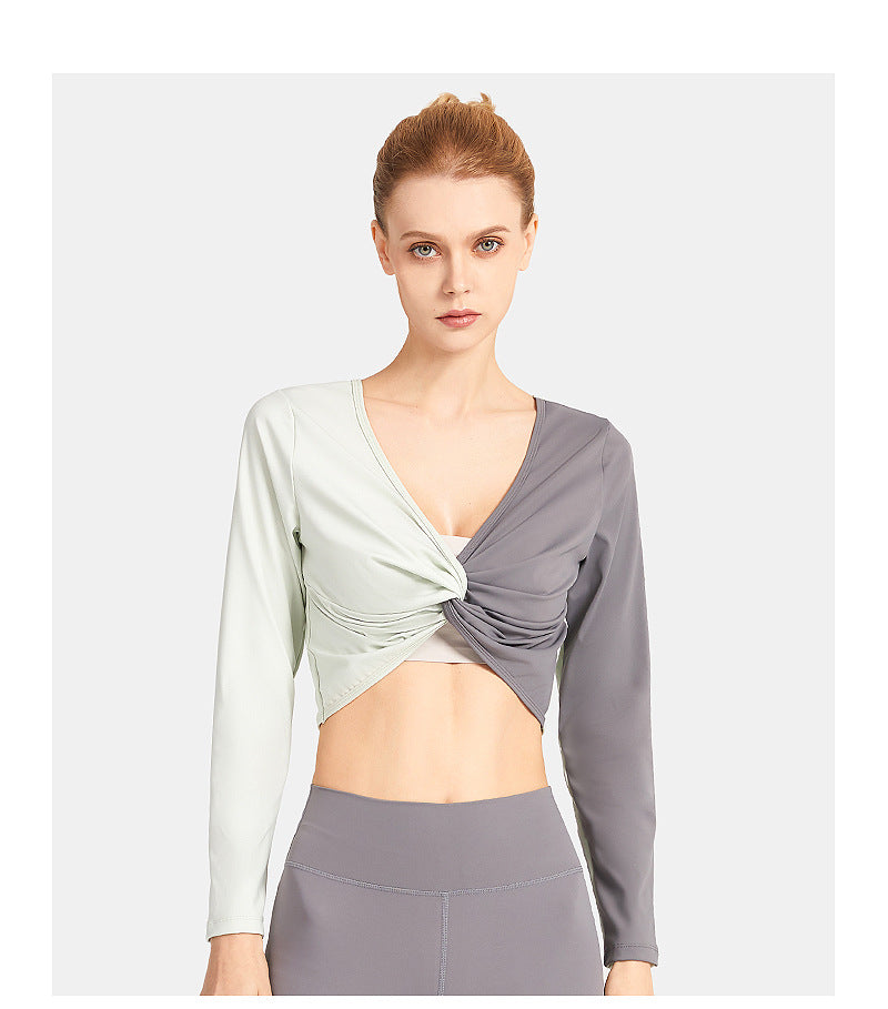 Double-Sided Wear Fitness Suit Long-Sleeved Women'S Yoga Suit Twist Breathable Body-Worn Body Movement Outdoor Exercise Running Top