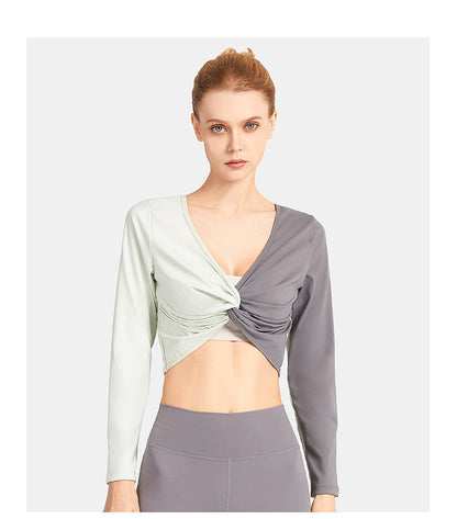 Double-Sided Wear Fitness Suit Long-Sleeved Women'S Yoga Suit Twist Breathable Body-Worn Body Movement Outdoor Exercise Running Top