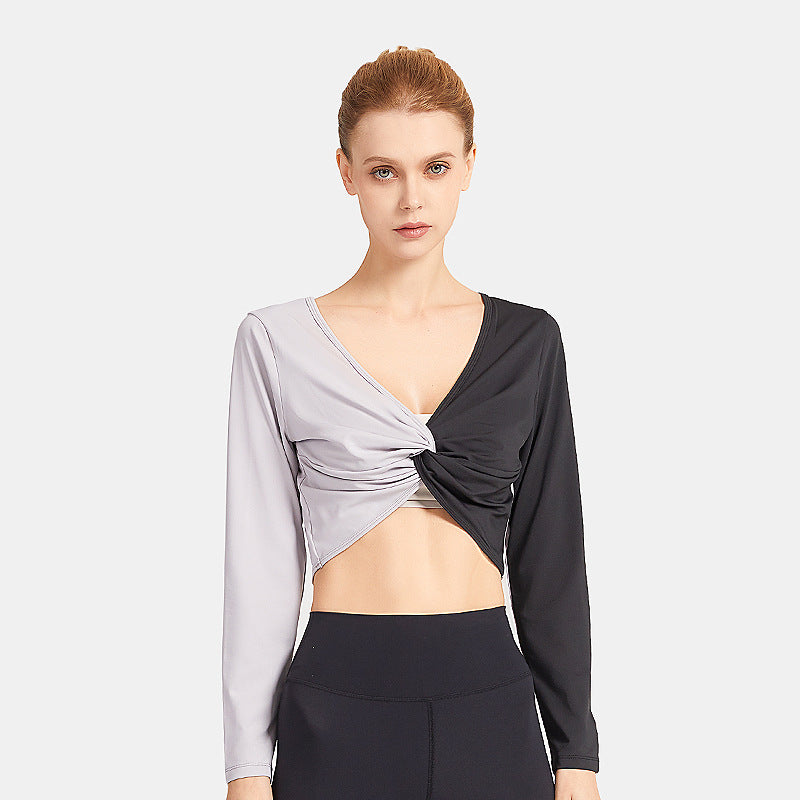 Double-Sided Wear Fitness Suit Long-Sleeved Women'S Yoga Suit Twist Breathable Body-Worn Body Movement Outdoor Exercise Running Top