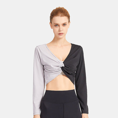 Double-Sided Wear Fitness Suit Long-Sleeved Women'S Yoga Suit Twist Breathable Body-Worn Body Movement Outdoor Exercise Running Top