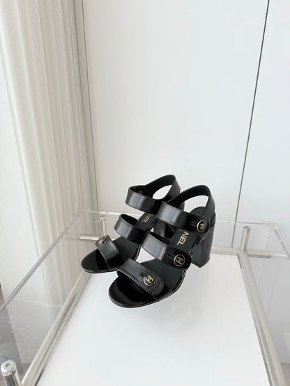 Chanel 26 Turnlock 80 Black Sandal Heels in Lambskin 597407