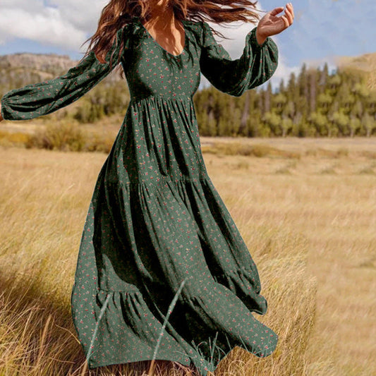 Winter Casual Style Women'S Chiffon Pullover V-Neck Large Swing Dress