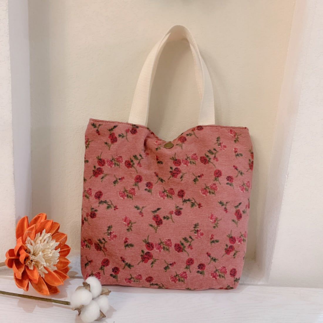 Cosbai - Floral Corduroy Handbag