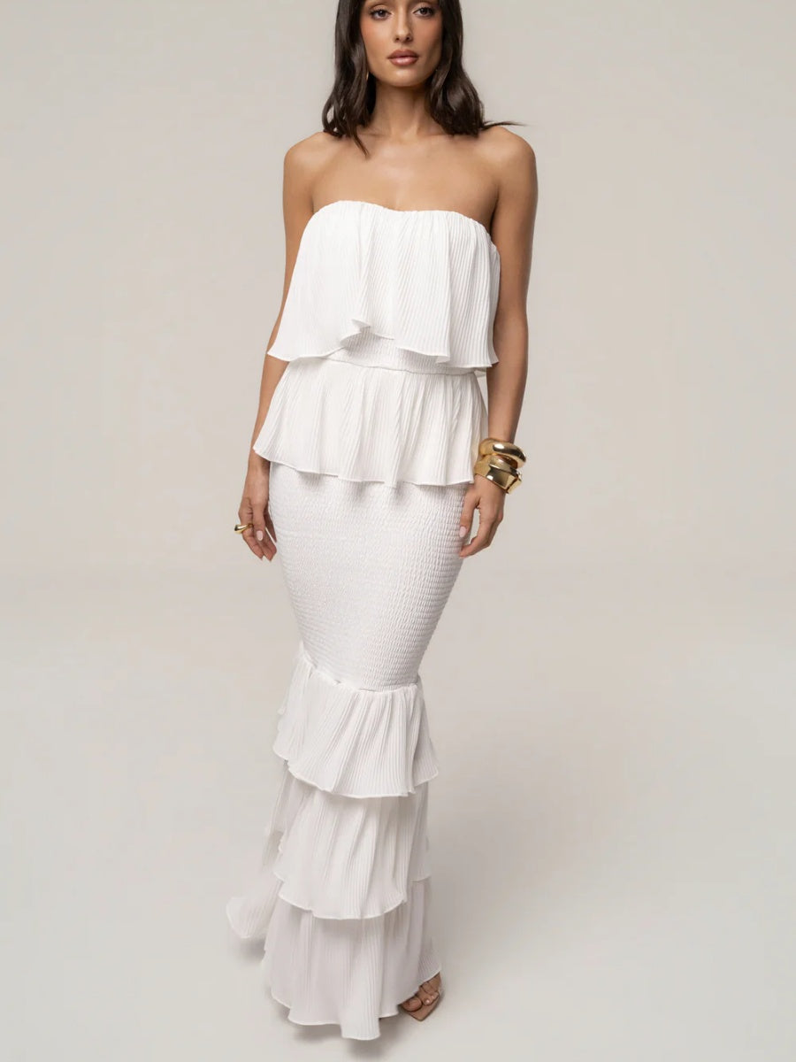 Luna Strapless Tiered Ruffled Chiffon Maxi Dress