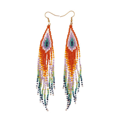 Earwish - Beaded Flag Tassel Earrings - Colorful &amp; Boho