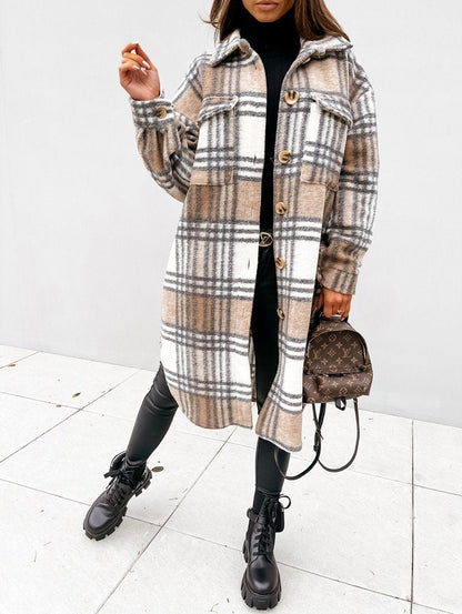 Plaid Print Woolen Coat