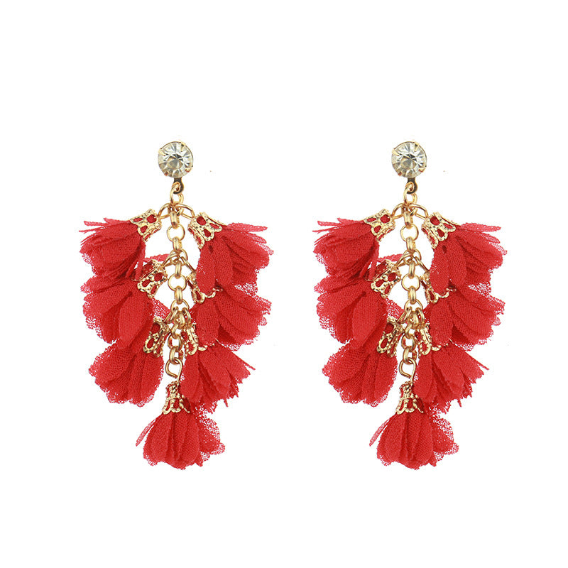 Red Geometric Tassel Earrings Bohemian Style