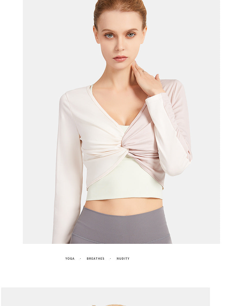 Double-Sided Wear Fitness Suit Long-Sleeved Women'S Yoga Suit Twist Breathable Body-Worn Body Movement Outdoor Exercise Running Top