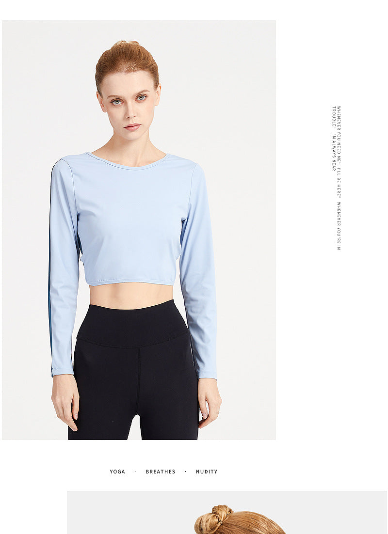 Double-Sided Wear Fitness Suit Long-Sleeved Women'S Yoga Suit Twist Breathable Body-Worn Body Movement Outdoor Exercise Running Top