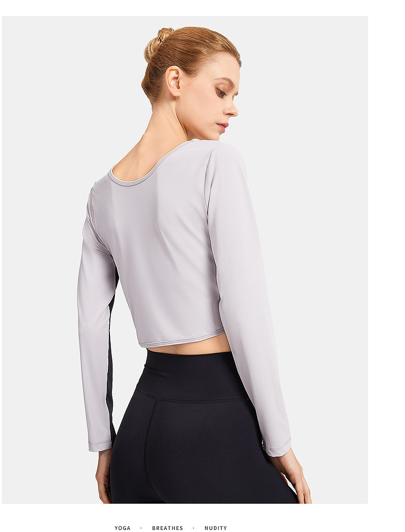 Double-Sided Wear Fitness Suit Long-Sleeved Women'S Yoga Suit Twist Breathable Body-Worn Body Movement Outdoor Exercise Running Top