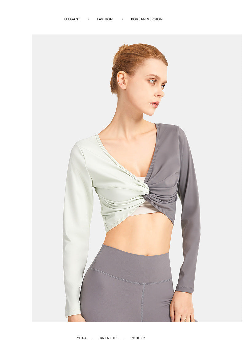 Double-Sided Wear Fitness Suit Long-Sleeved Women'S Yoga Suit Twist Breathable Body-Worn Body Movement Outdoor Exercise Running Top