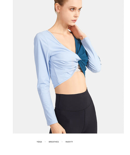 Double-Sided Wear Fitness Suit Long-Sleeved Women'S Yoga Suit Twist Breathable Body-Worn Body Movement Outdoor Exercise Running Top