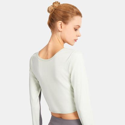 Double-Sided Wear Fitness Suit Long-Sleeved Women'S Yoga Suit Twist Breathable Body-Worn Body Movement Outdoor Exercise Running Top
