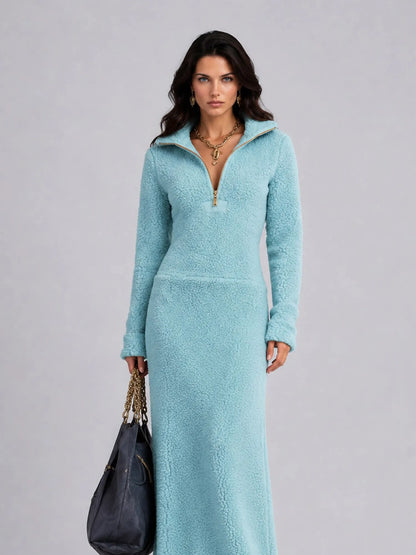 Sarah Fleece Maxi Dress with Polo Collar