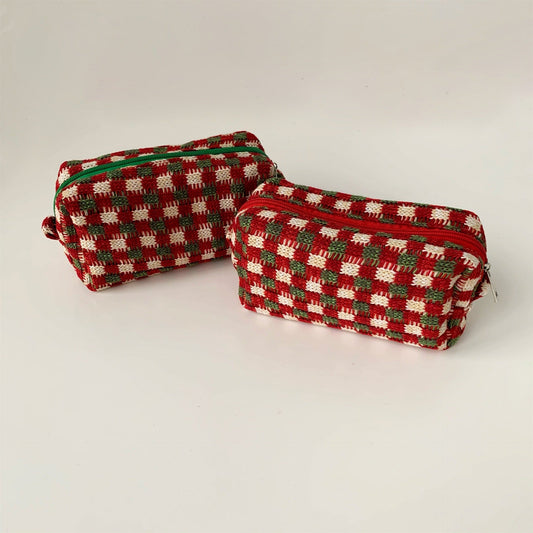 Christmas Color Block Knit Make Up Bag