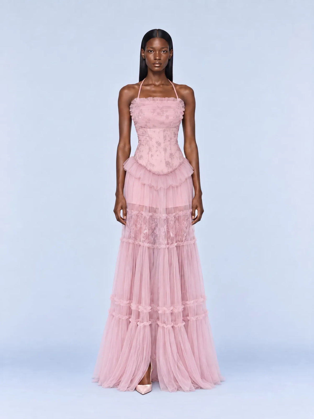 Serafina Lace Detail Tiered Maxi Dress