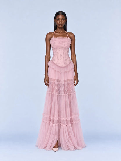 Serafina Lace Detail Tiered Maxi Dress