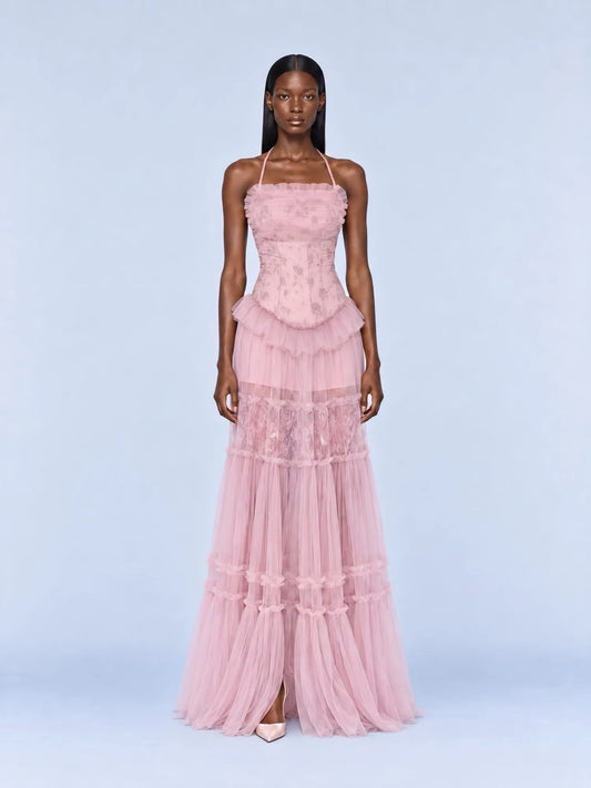 Serafina Lace Detail Tiered Maxi Dress