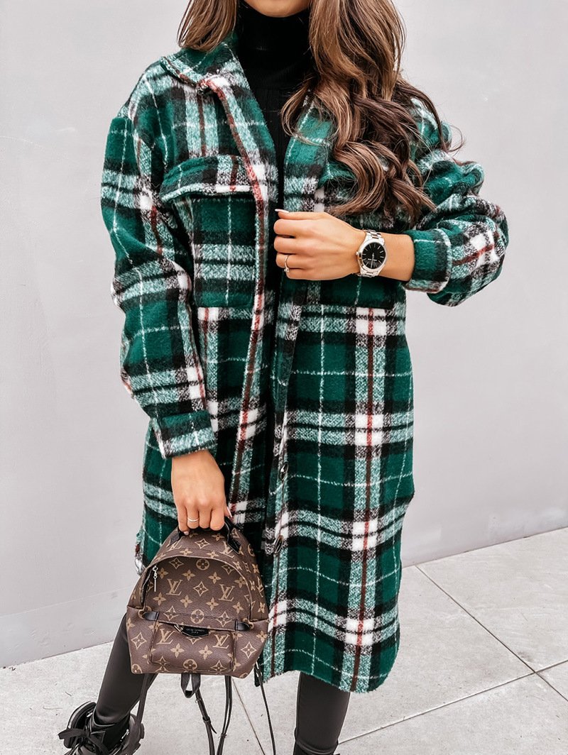 Plaid Print Woolen Coat