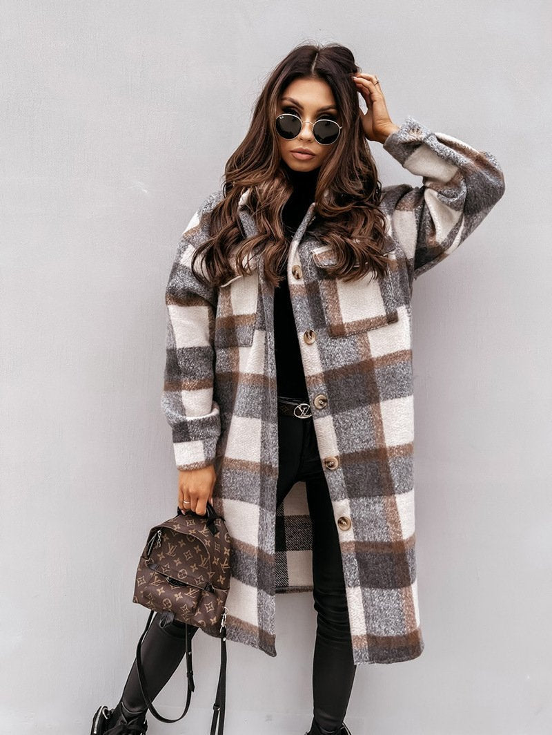 Plaid Print Woolen Coat