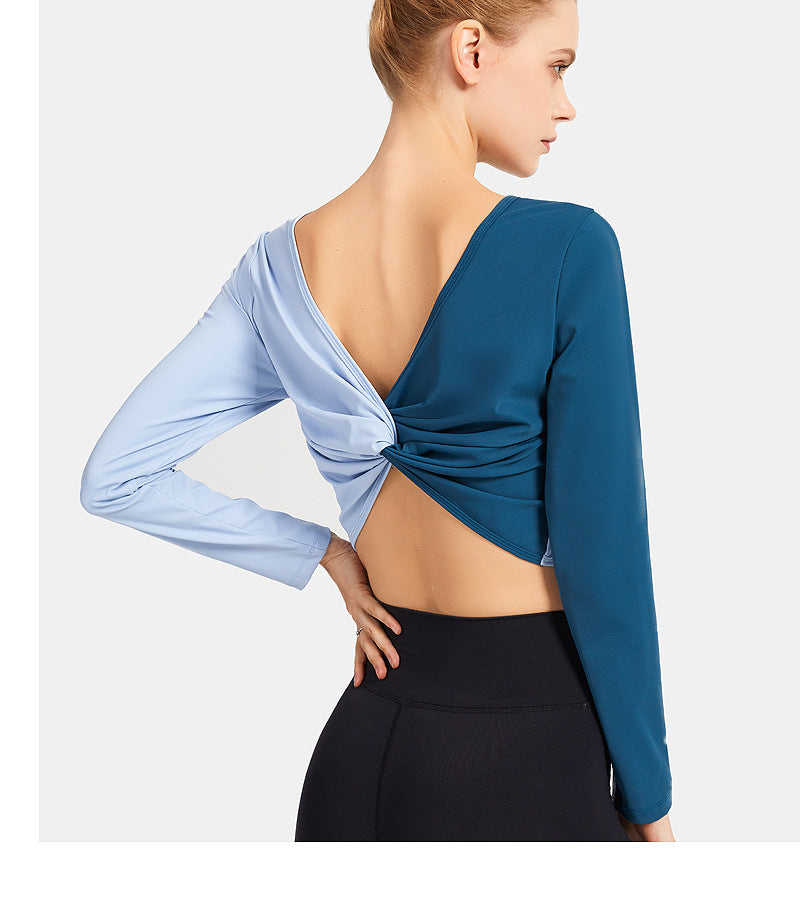 Double-Sided Wear Fitness Suit Long-Sleeved Women'S Yoga Suit Twist Breathable Body-Worn Body Movement Outdoor Exercise Running Top