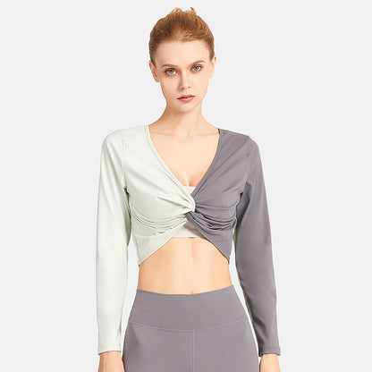 Double-Sided Wear Fitness Suit Long-Sleeved Women'S Yoga Suit Twist Breathable Body-Worn Body Movement Outdoor Exercise Running Top