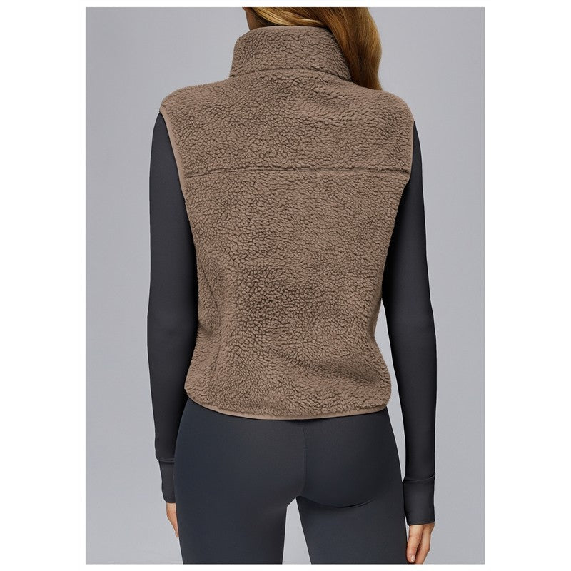 Solid Color Stand Collar Fleece Sports Vest