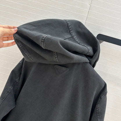 Prada 25 Hooded Short Jacket Smoky Gray Cotton