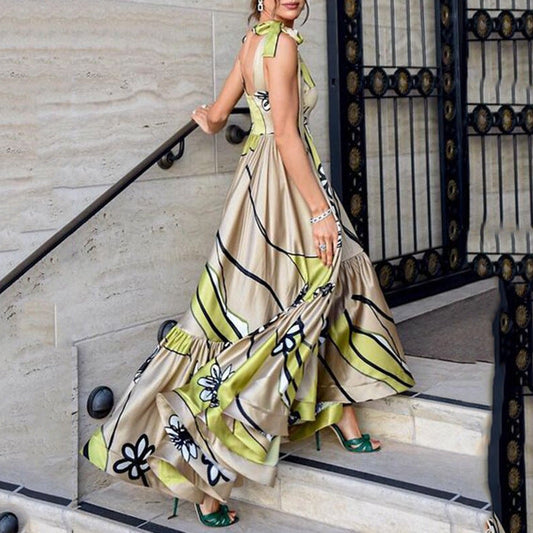 Spring Summer New Print Halter Strap Print Irregular Bohemian Women'S Dress