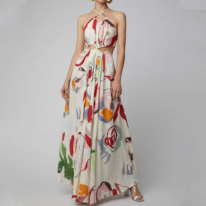 Spring/Summer New Women'S Dress Inew Slim Slim Strap Stitching Printed Long Skirt Beach Dress