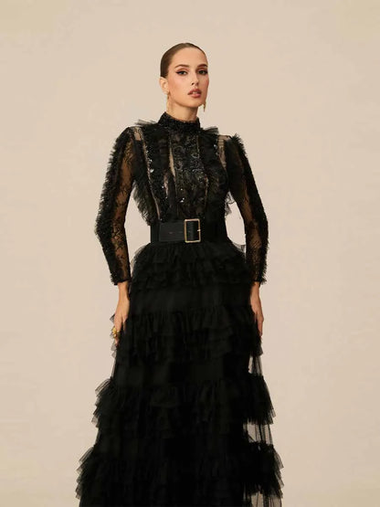 Annabel Lace Ruffled Maxi Dress