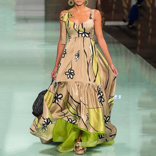 Spring Summer New Print Halter Strap Print Irregular Bohemian Women'S Dress