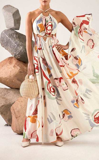 Spring/Summer New Women'S Dress Inew Slim Slim Strap Stitching Printed Long Skirt Beach Dress