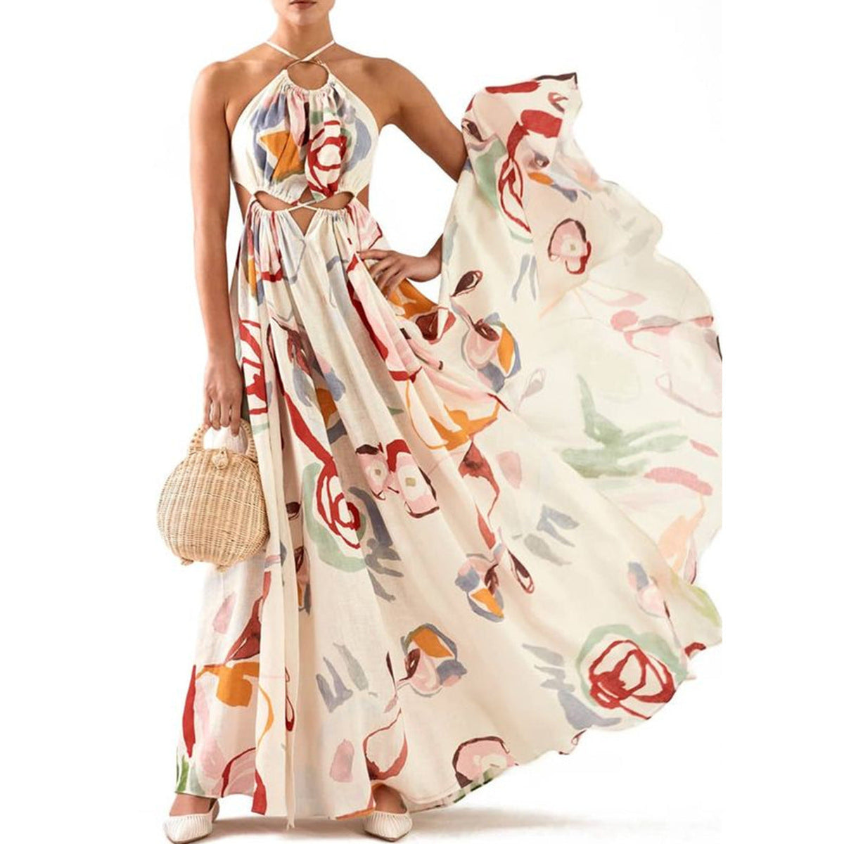 Spring/Summer New Women'S Dress Inew Slim Slim Strap Stitching Printed Long Skirt Beach Dress