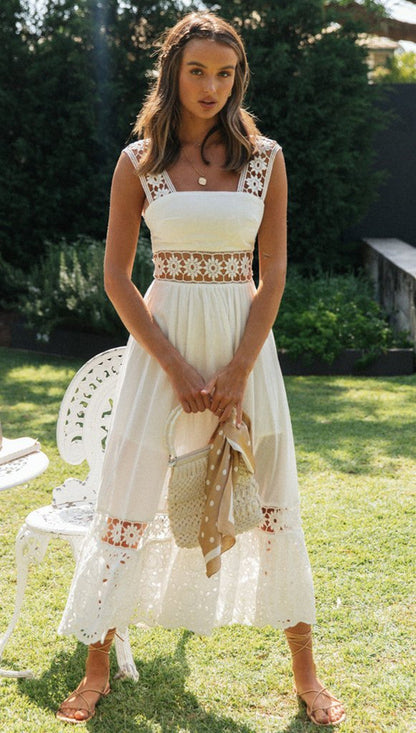 Spring/Summer Women'S Clothing Fashion Dress Lace Stitching Big Swing Dress